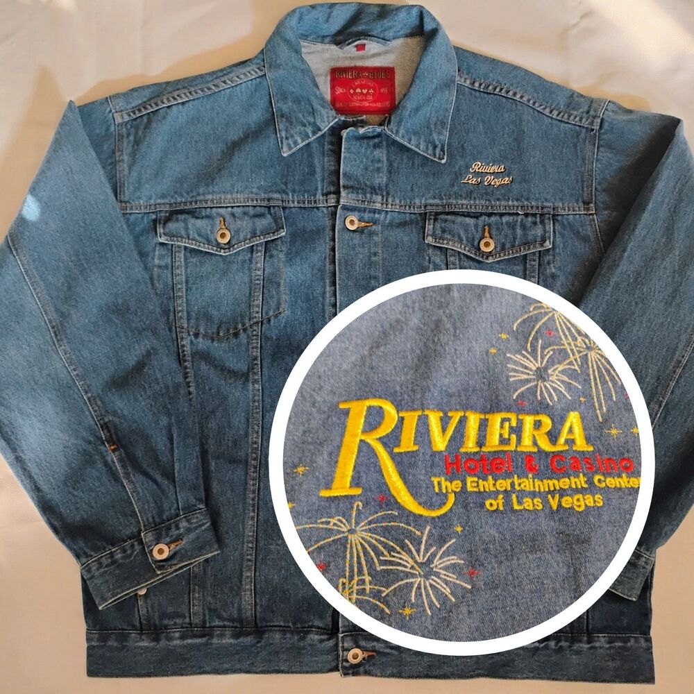 Vintage Riviera Blues Las Vegas Casino Denim Jacket Mens XL Embroidered 90s Y2K
